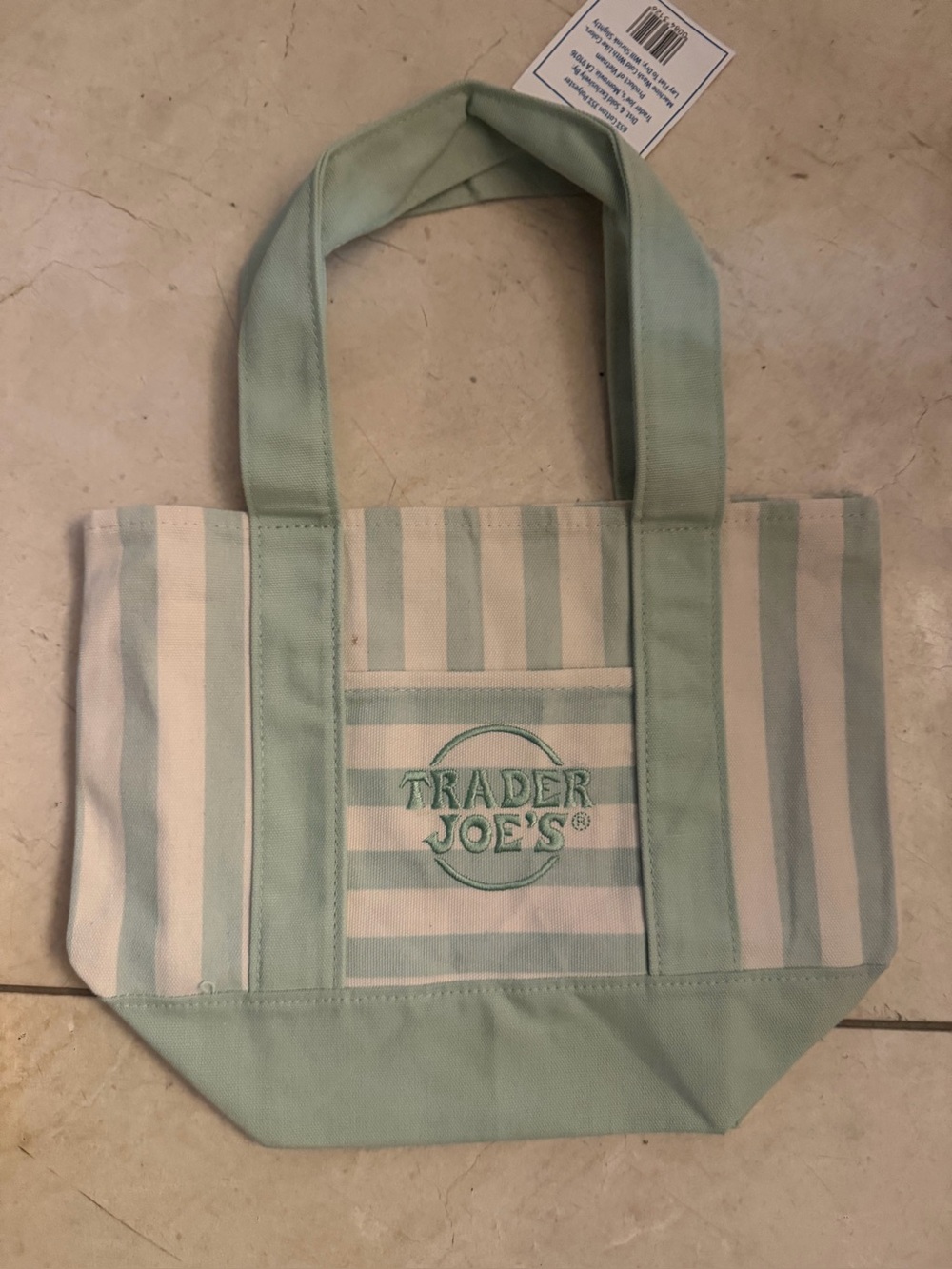 Trader Joe's Mint Green & White Striped Canvas Tote